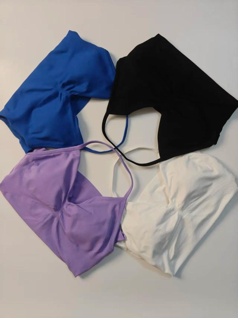 Yoga En Fitness - DFCF レディース シームレス スポーツトップ ホルターネック、パッド入り、Vネック、ヨガ、フィットネス、トレーニング用